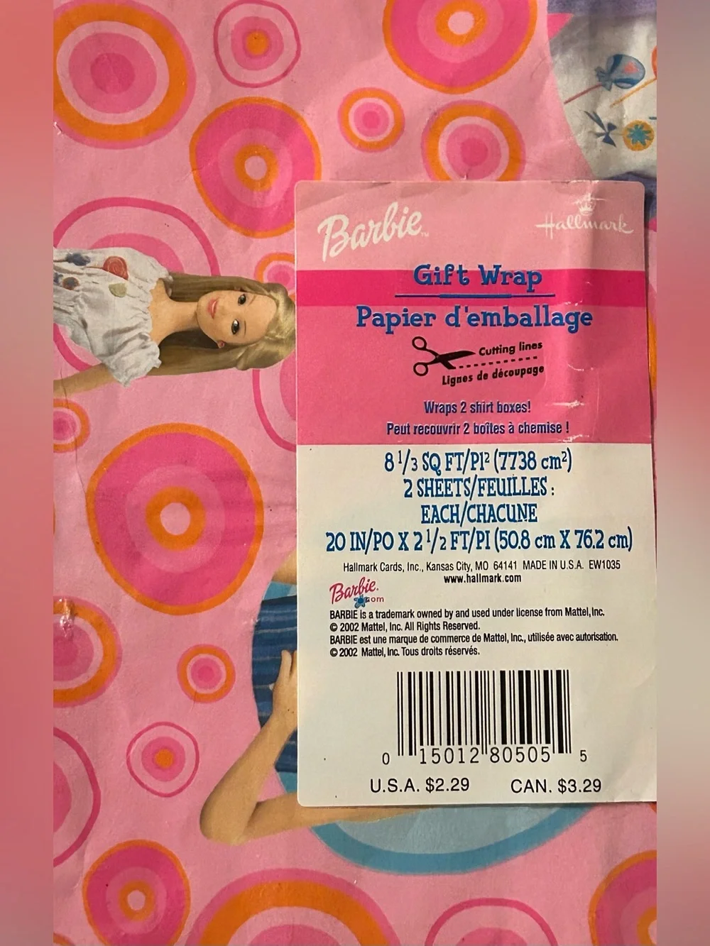 new vintage y2k barbie hallmark mattel 2002 gift wrap sheets rare discontinued
